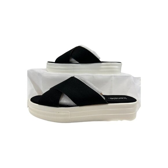 Kensie Womens 8.5 Rone Platform Slides Cross Straps‎ Black White New SKU#06776 - Picture 4 of 7